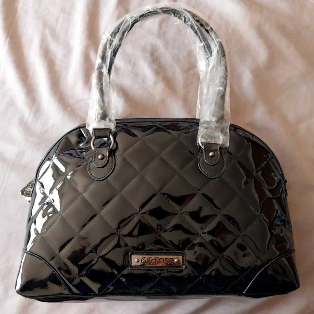 GG Rose Rock Rebel goth black vinyl quilted spider purse - Picture 5 of 11
